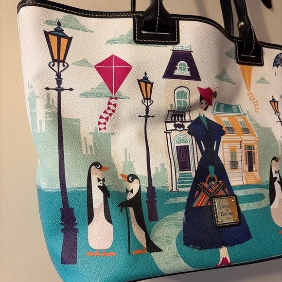 Dooney & Bourke White, Teal and Navy Penguin Cityscape Tote - Picture 4 of 7